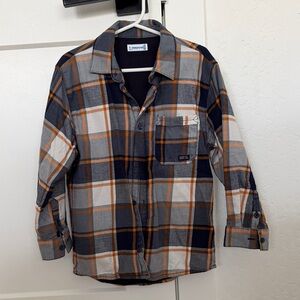 Mayoral Plaid Button Down Shirt - Orange, Blue, White